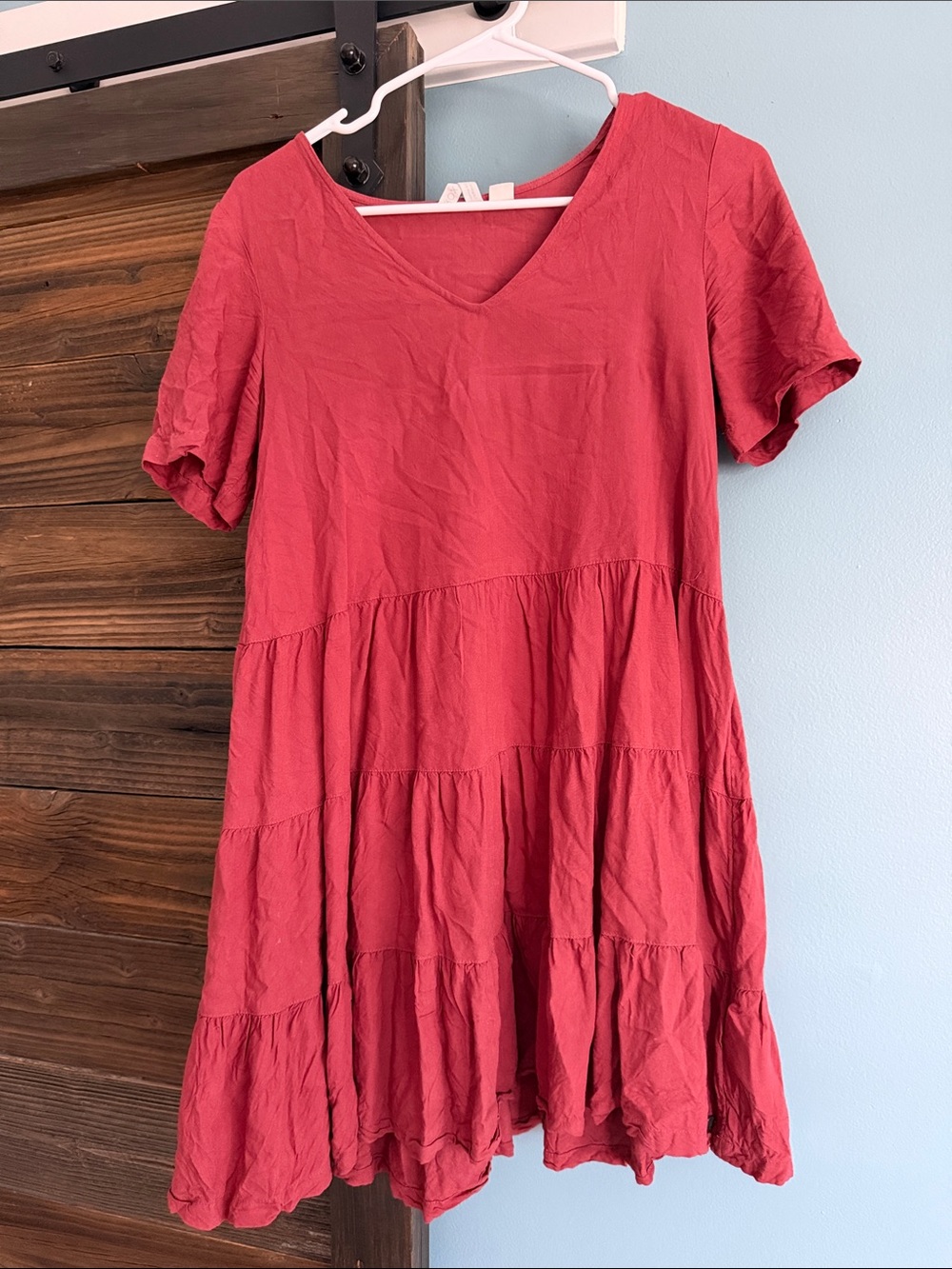 Roxy Women's Short Sleeve Tiered V-Neck Dress - Red
